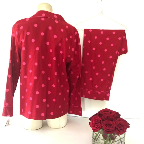 Kate Spade Red Pink Flannel Pajama Set L XLNew - Picture 3 of 8